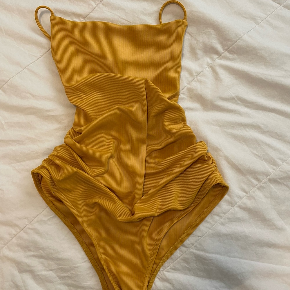 Gorgeous mustard yellow maternity one piece swimsuit